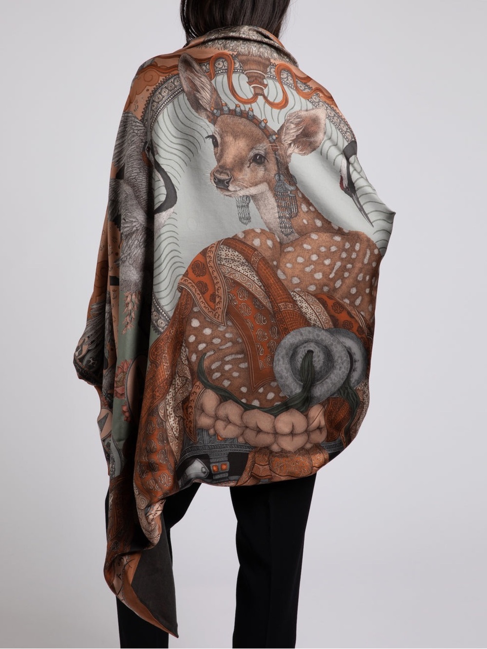 SABINA SAVAGE THE SONG DEER SILK CASHMERE LINED STOLE 40” x 67”